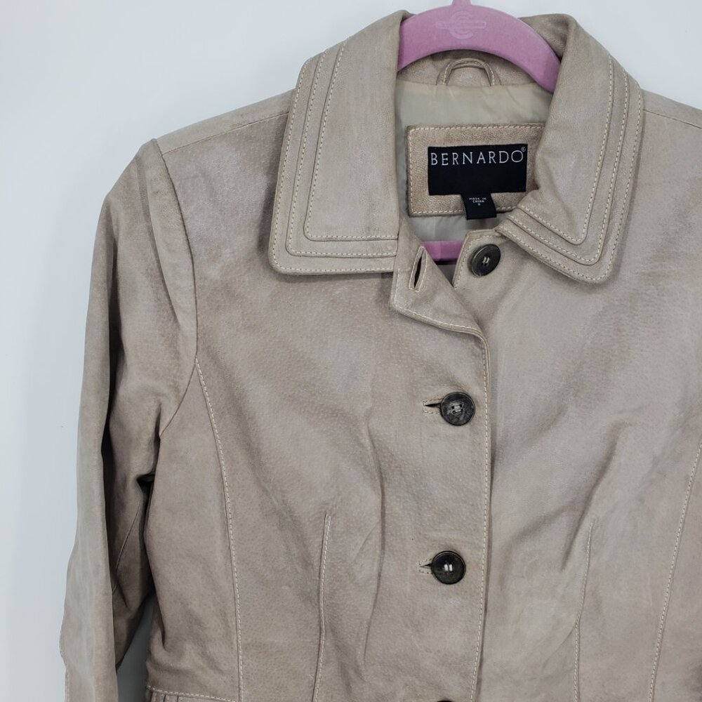 Bernardo Vintage Button Down Metallic Sheen Suede Leather Jacket S Womens Tan - Picture 4 of 8